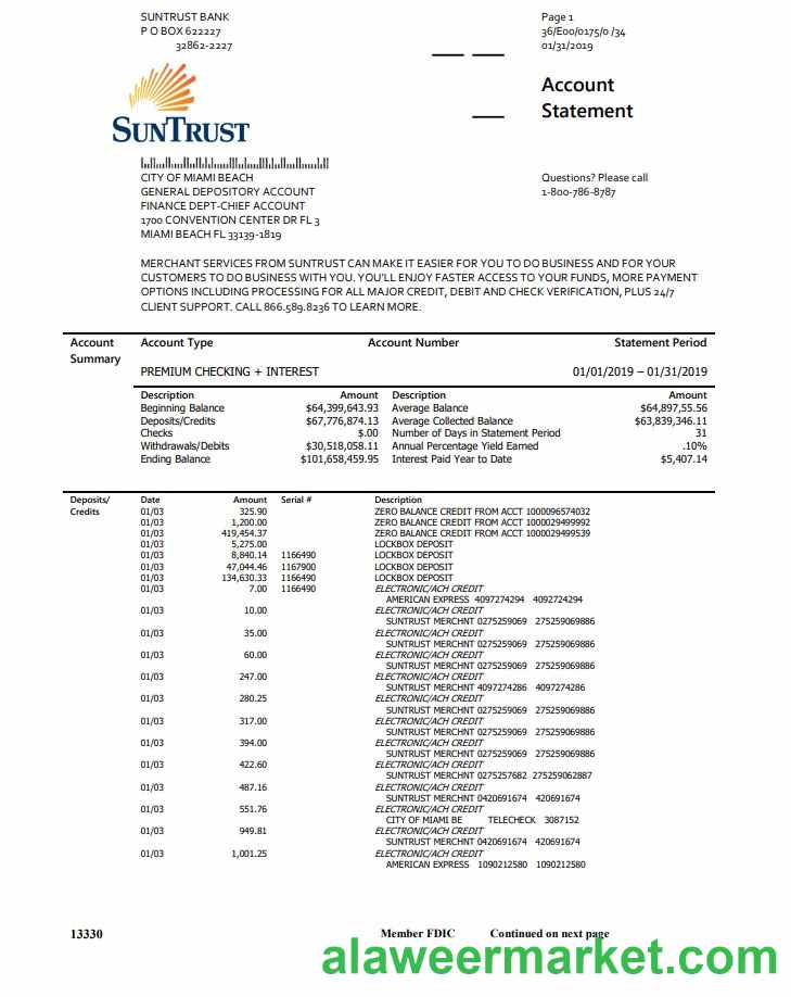 USA SunTrust bank statement